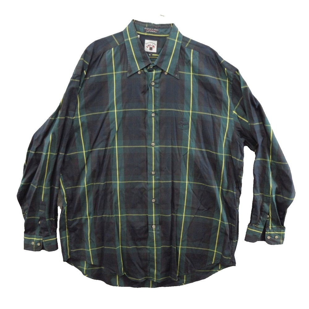 Faconnable Mens Shirt Extra Large Casual Plaid Long Sleeve 100% Cotton VTG 90s